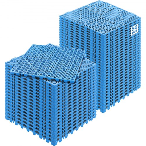 Modular Interlocking Cushion, 50 Pack 30 x 30 cm Splicing Drainage Mats, Soft PVC Interlocking Drainage Floor Tiles, Non-Slip Drainage Holes for Restroom, Bathroom, Kitchen, Pool, Wet Area, Blue