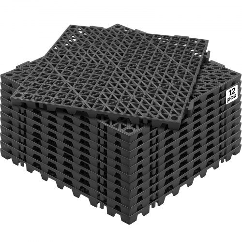 Interlocking Drainage Floor Mat 30.5 x 30.5 cm PVC Non-Slip Floor Tiles 12 Pack