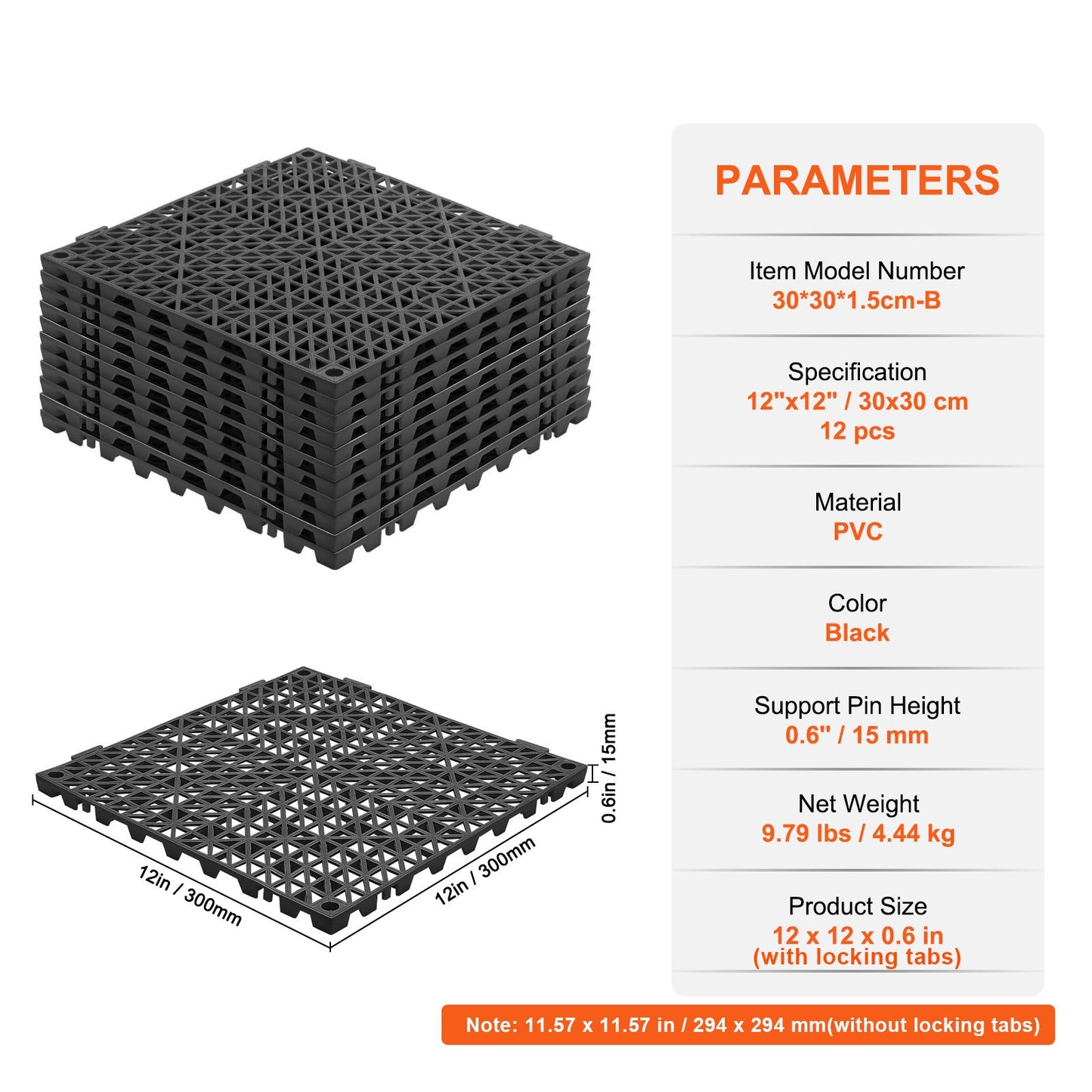 Interlocking Drainage Floor Mat 30.5 x 30.5 cm PVC Non-Slip Floor Tiles 12 Pack