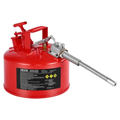 Safety Gas Can, 9.5 L Type II Red Safety Can for Gasoline with Stainless Steel Flame Arrester, Self-Closing Lid, and Flexible Metal Spout, Carbon Steel Flammable Storage with Ergonomic Handle
