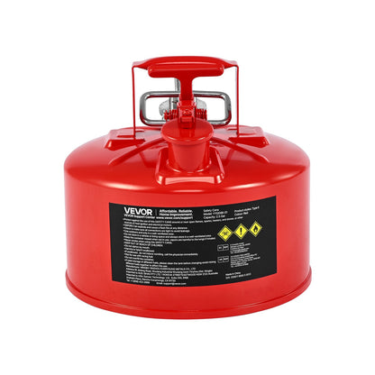 Safety Gas Can, 9.5 L Type II Red Safety Can for Gasoline with Stainless Steel Flame Arrester, Self-Closing Lid, and Flexible Metal Spout, Carbon Steel Flammable Storage with Ergonomic Handle