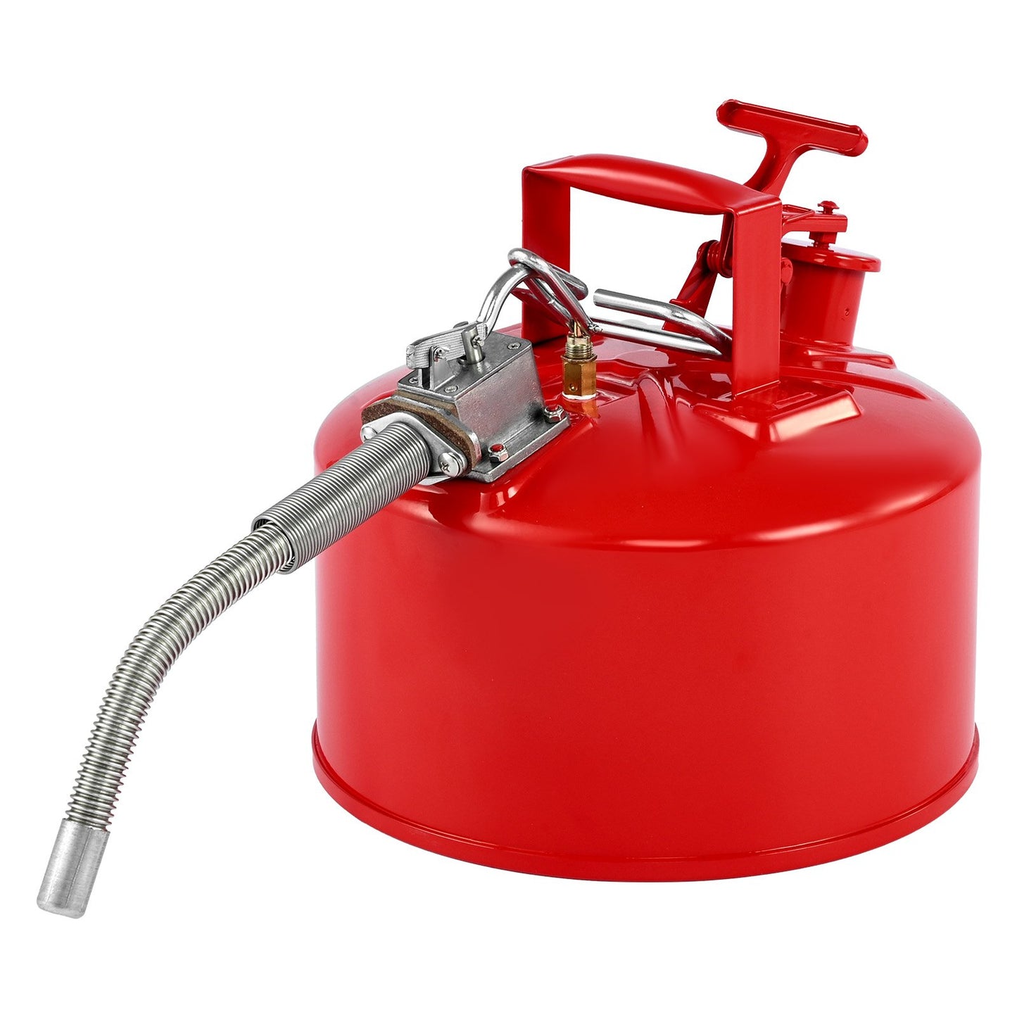 Safety Gas Can, 9.5 L Type II Red Safety Can for Gasoline with Stainless Steel Flame Arrester, Self-Closing Lid, and Flexible Metal Spout, Carbon Steel Flammable Storage with Ergonomic Handle