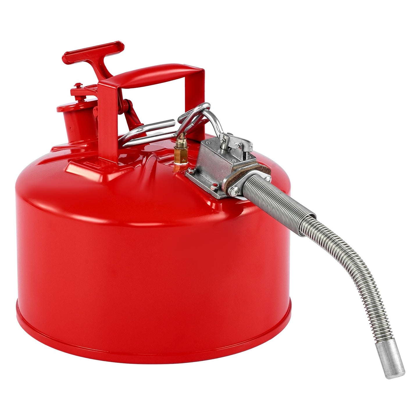 Safety Gas Can, 9.5 L Type II Red Safety Can for Gasoline with Stainless Steel Flame Arrester, Self-Closing Lid, and Flexible Metal Spout, Carbon Steel Flammable Storage with Ergonomic Handle