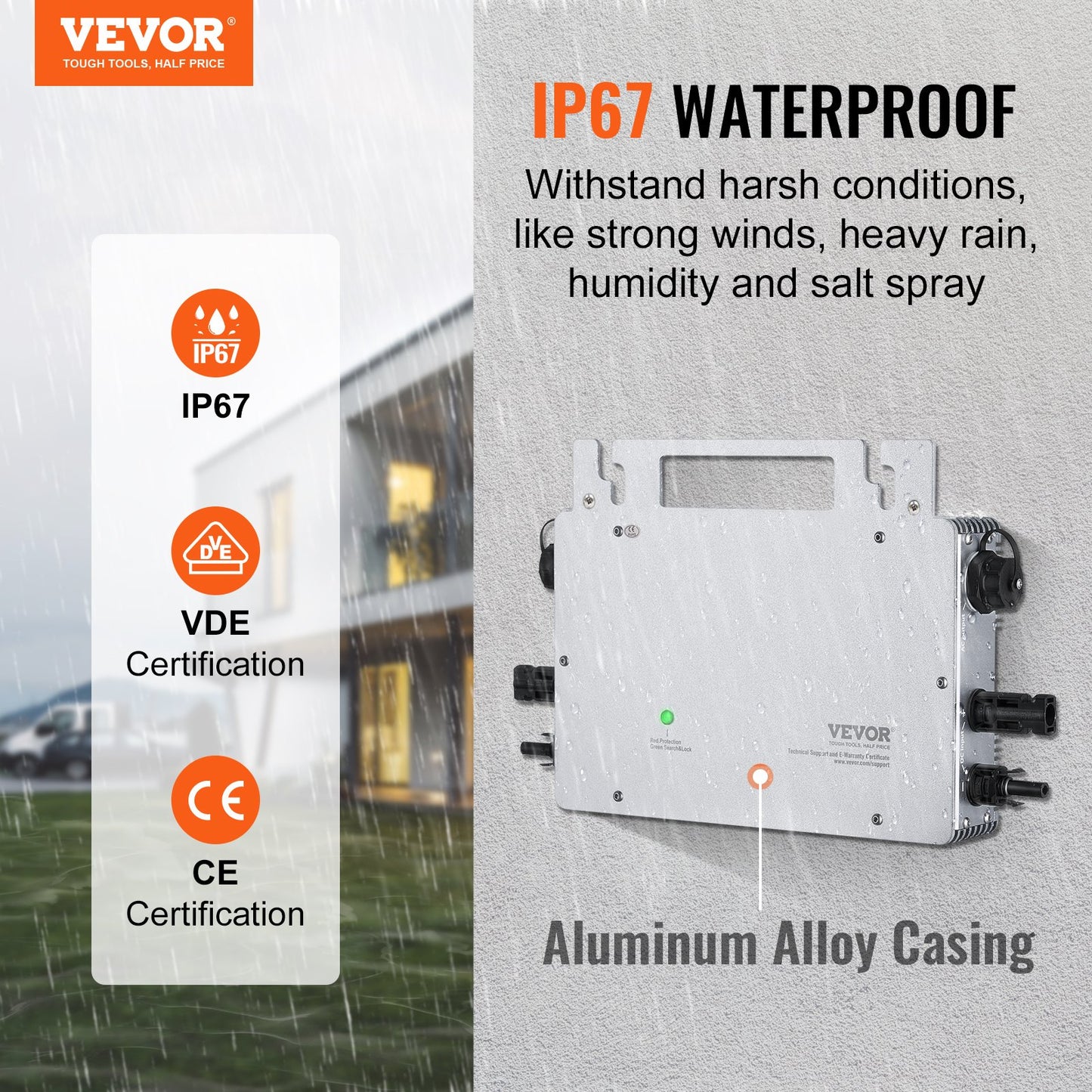 Solar Grid Tie Micro Inverter, 600W, Solar Micro Inverter, IP67 Waterproof Aluminum Alloy Solar Power Grid Tie Inverter DC18-50V Operating Voltage with APP Wifi Antenna Power Cord, for Solar Panel Systems