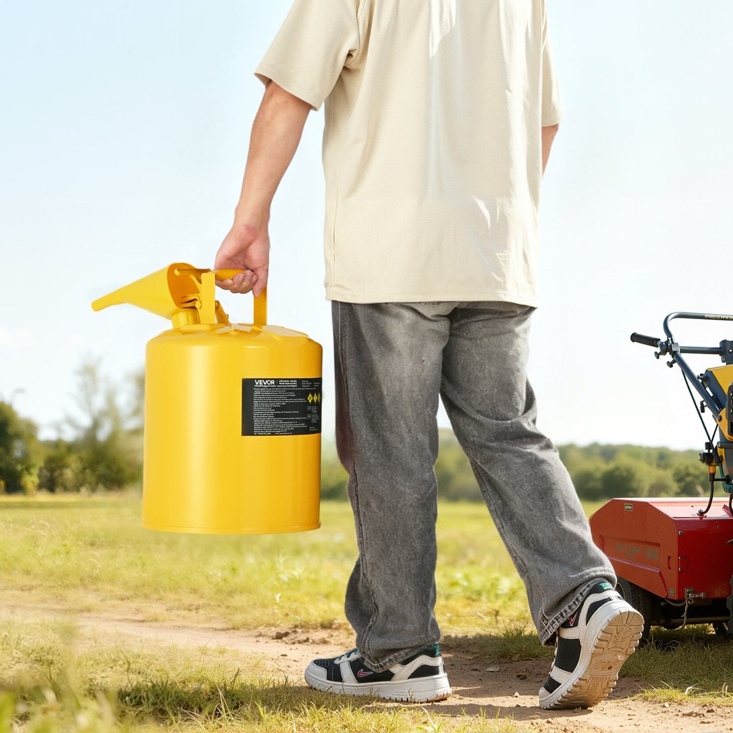 Säkerhetsdunk, 19 l typ I gul säkerhetsdunk för diesel med flamskydd i rostfritt stål, självstängande lock och PE-tratt, förvaringsbehållare för brandfarligt bränsle i kolstål med ergonomiskt handtag