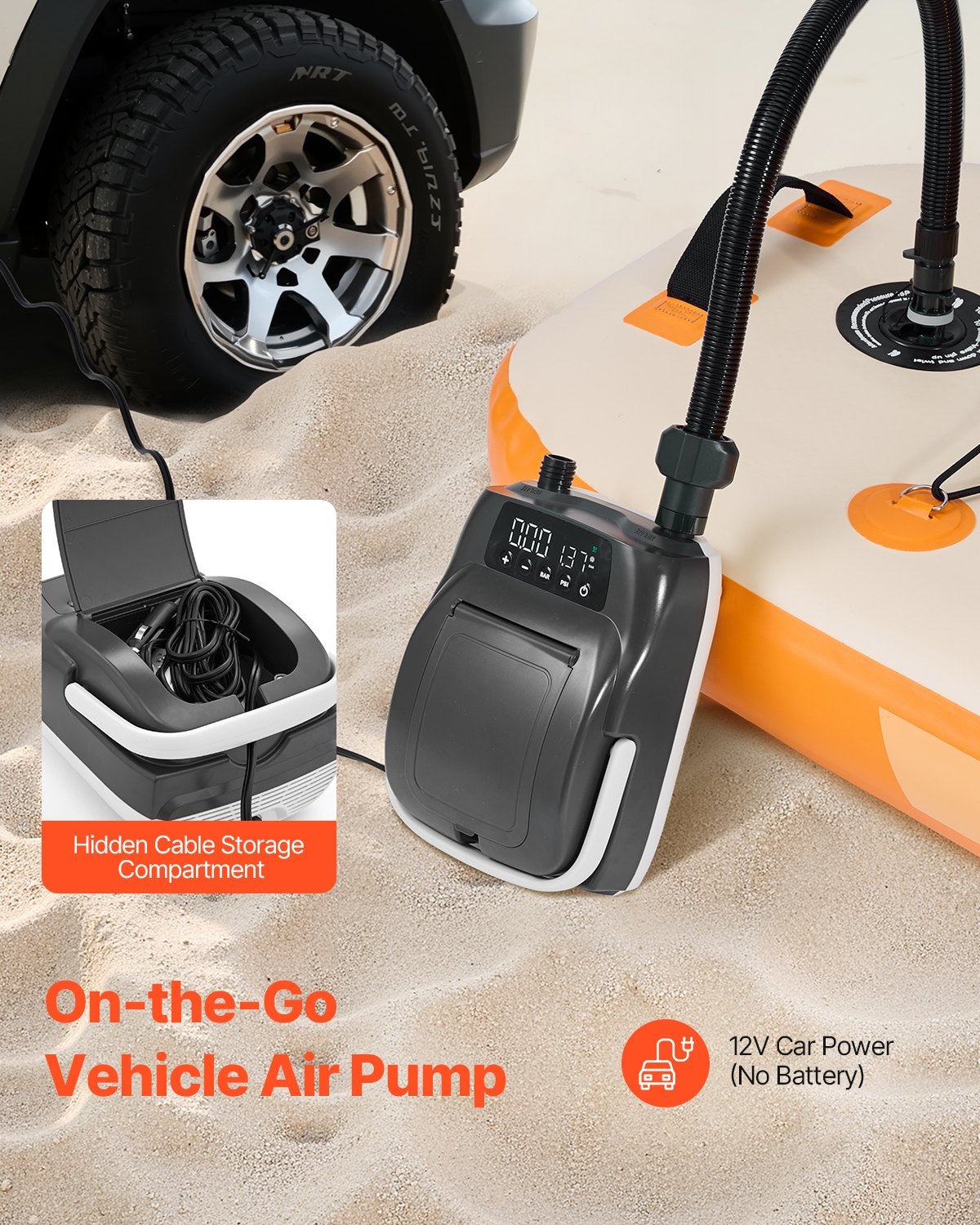 Paddle Board Pump, 20PSI High Pressure, Dual Stage Inflation & Deflation SUP Air Pump with Auto-Off Function and 12V DC Car Connector, Ideal for Inflatable Paddle Board, Tent and Mattress