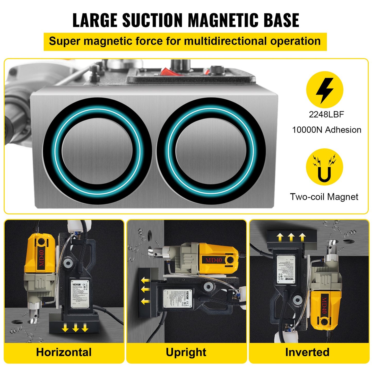 Magnetic Drill, 1100W 4 cm Boring Diameter, 2697lbf/12000N Portable Electric Mag Drill Press with 7 Bits, 580 RPM Max Speed Drilling Machine for any Surface and Home Improvement