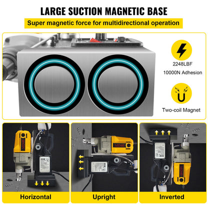 Magnetic Drill, 1100W 4 cm Boring Diameter, 2697lbf/12000N Portable Electric Mag Drill Press with 7 Bits, 580 RPM Max Speed Drilling Machine for any Surface and Home Improvement