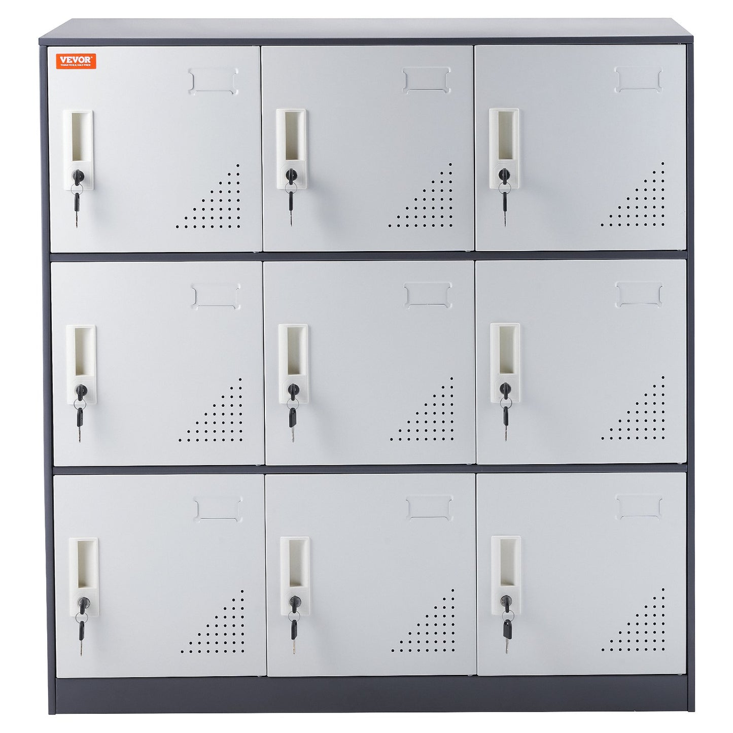Metal Locker for Employees, 9 Doors Storage Cabinet with Card Slot, Gray Steel Employee Lockers with Keys, 66lbs Loading Capacity office Storage Lockers for Office, Home, School, Gym
