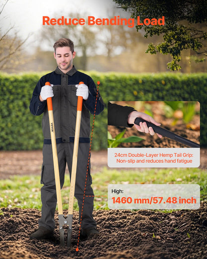 Post Hole Digger, Heavy Duty Post Hole Digger with Wood Handle, Manual Hole Digger with Scale Markings and Metal Blade, Post Hole Digger Tool for Digging Yard Work Gardening Outdoors, 57.5-Inch