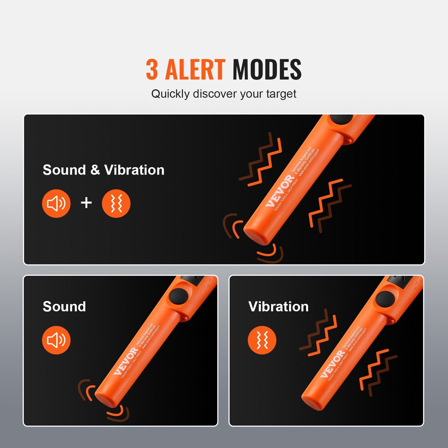 Metalldetektor med pinpointer, delvis vattentät handhållen pinpointerstav, 50 mm/1,96 tums detekteringsdjup, 3 lägen, skattjaktssond med hölster, vattentät väska och 9V-batteri, för vuxna och barn