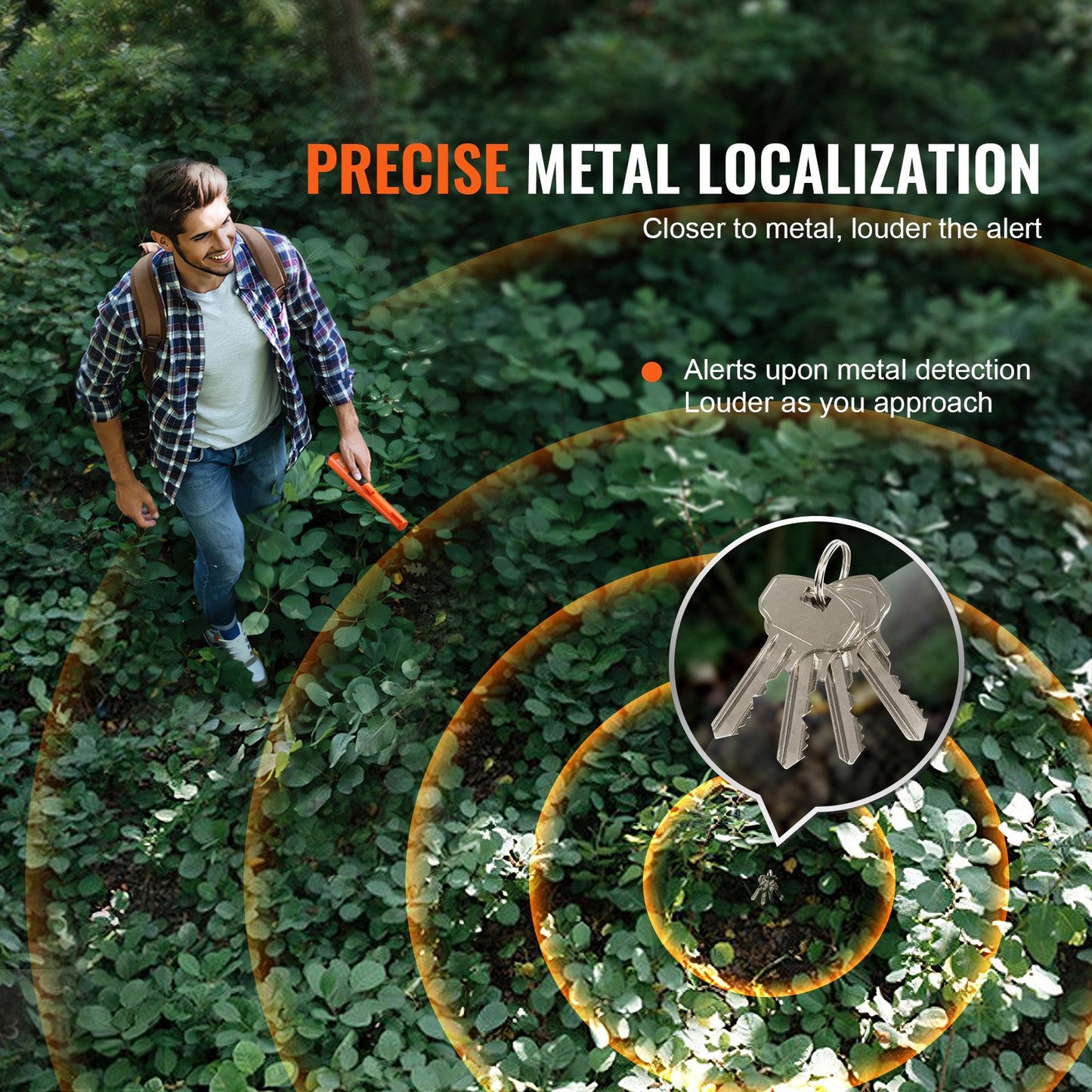 Metalldetektor med pinpointer, IP68 helt vattentät handhållen pinpointerstav, 114 mm/4,5 tums detekteringsdjup, 3 lägen, professionell skattsökarsond med hölster och 9V-batteri, för vuxna och barn