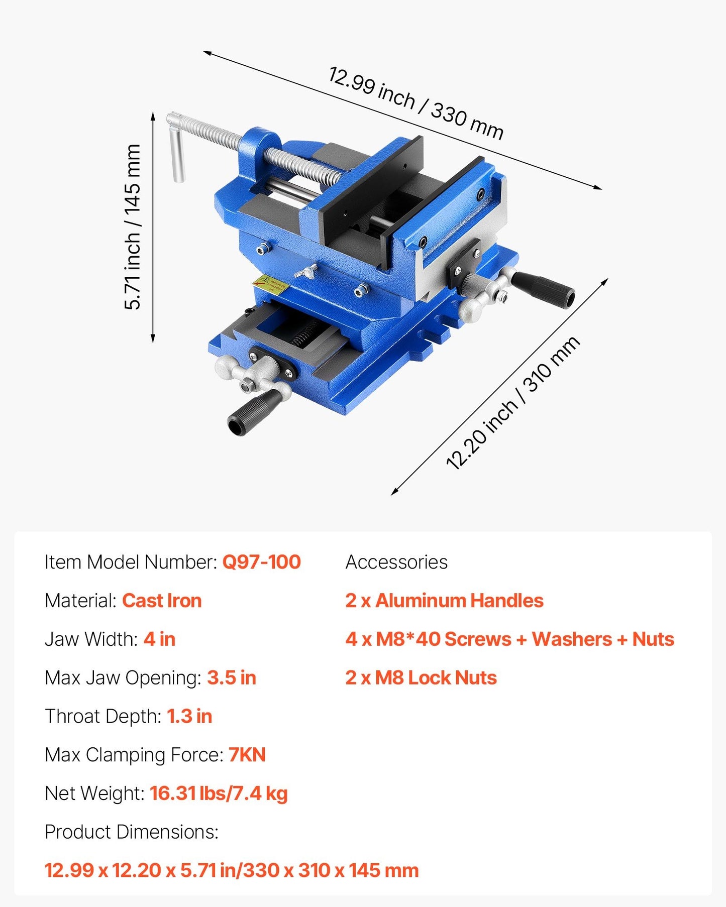 Cross Slide Drill Press Vise, 4 Inch Jaw Width, 2 Way X-Y Axis Bench Vise, 3.5 Inch Max Jaw Opening, Heavy Duty Cast Iron, Workbench Vice Clamp, for Woodworking Drilling CNC Milling Machine