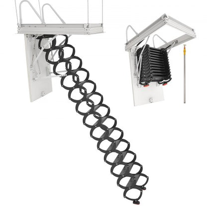 Attic Ladder, 660LBS/299.4KG Capacity, Fits 10.5 to 11 ft Ceiling Height and 39.4 x 27.5 inch Opening Size, Alloy Steel Pull-Down Retractable Ceiling Stair with Pulling Rod for Attic Loft Roof