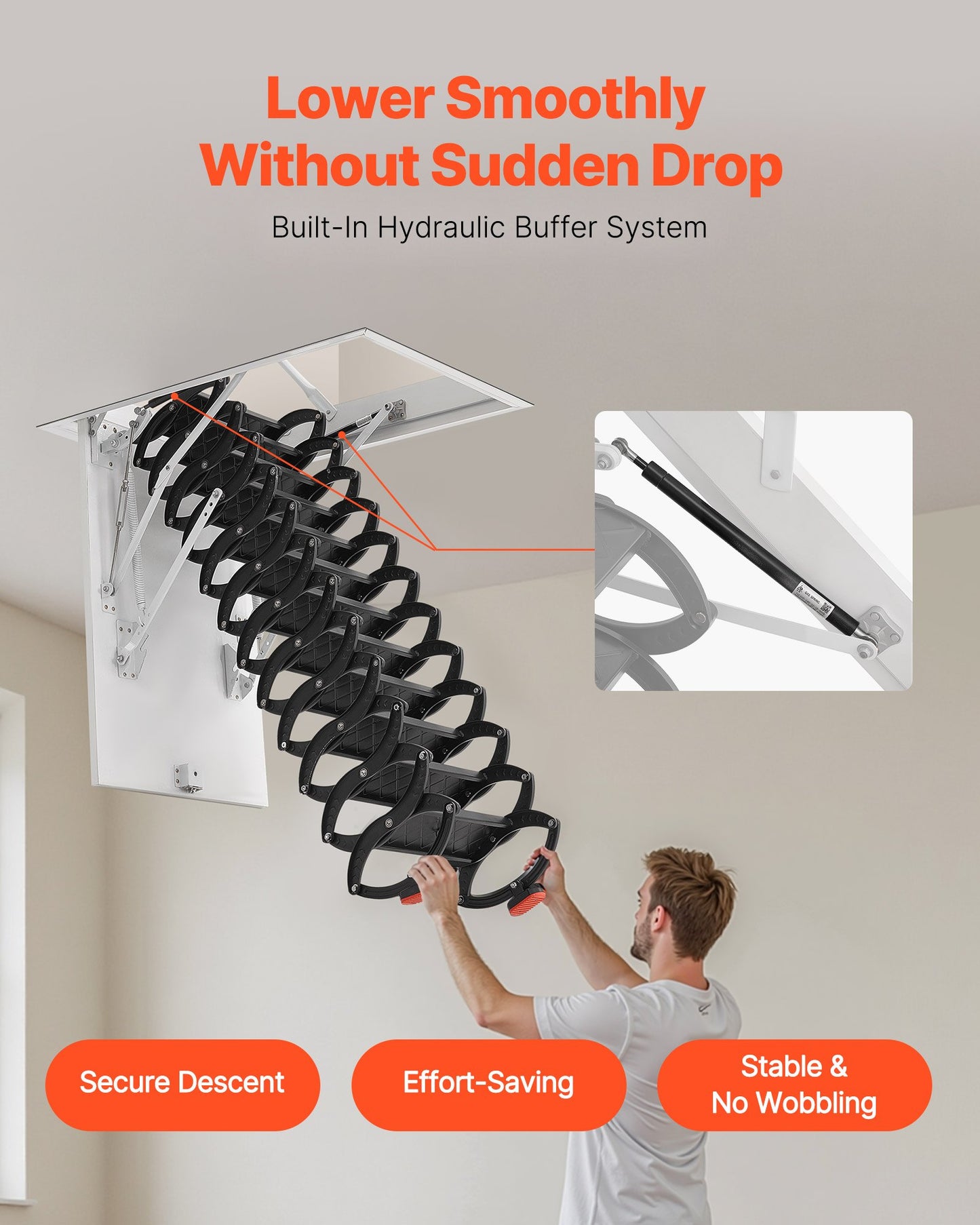 Attic Ladder, 660LBS/299.4KG Capacity, Fits 10.5 to 11 ft Ceiling Height and 39.4 x 27.5 inch Opening Size, Alloy Steel Pull-Down Retractable Ceiling Stair with Pulling Rod for Attic Loft Roof