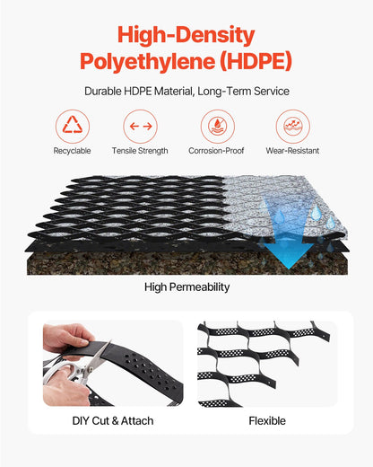 Grusgaller, 5 cm djup, 5000 x 1980 mm, 840 kg per kvadratfot gräsmarksstöd, permeabla geogaller för uppfartsstabilisering, för trädgård, uteplats, gångväg, husbilsparkeringssluttningar