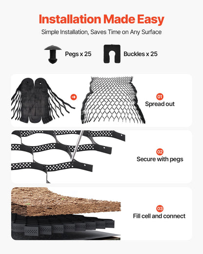 Gravel Grid, 2 Inch Depth, 32.81 x 9.84 FT / 10000 x 3000 mm, 1880 LBS Per Sq ft Grass Ground Retainer, Permeable Geo Grids Driveway Stabilization, for Garden, Patio, Walkway, RV Parking Slopes