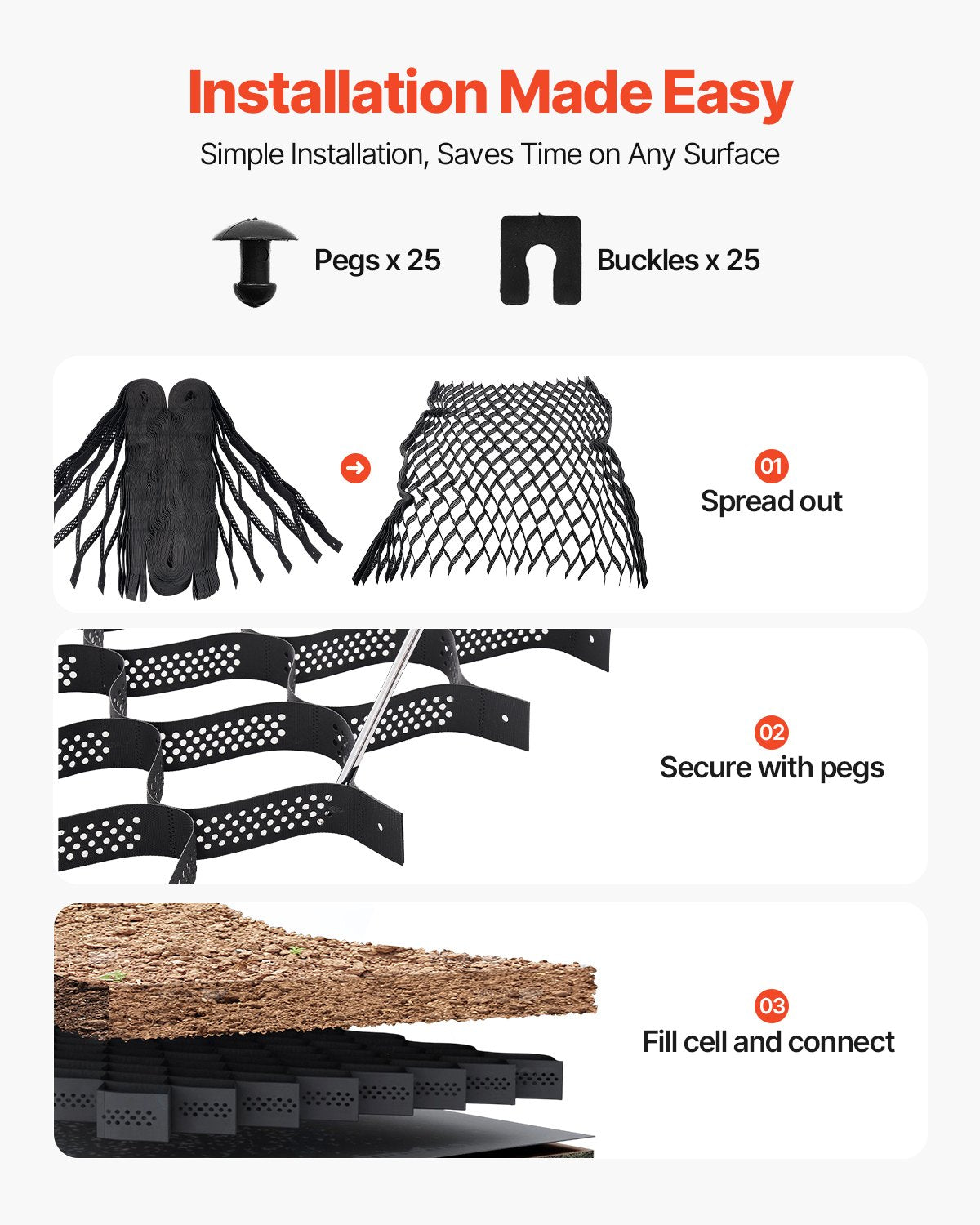 Grusgaller, 7,6 cm djup, 7600 x 2900 mm, 840 kg per kvadratfot gräsmarksstöd, permeabla geogaller för uppfartsstabilisering, för trädgård, uteplats, gångväg, sluttningar för husbilsparkering