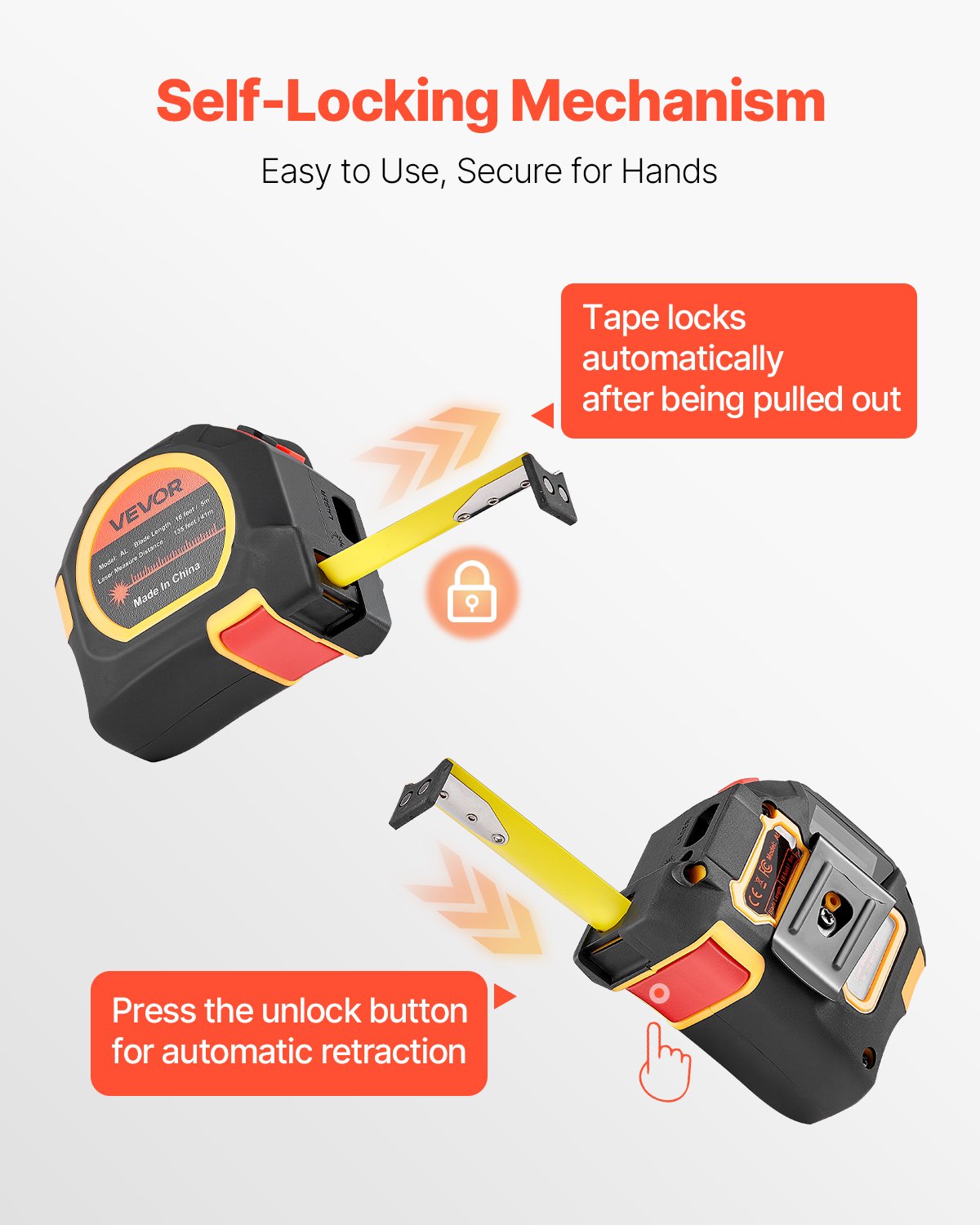 2-in-1 Laser Tape Measure, 41m Rechargeable Laser Measurement Tool & 4.8m Measuring Tape with Magnetic, 4 Modes-Length, Area, Volume, Continuous,ft/in/m/ft+in Unit,for Outdoor,Decoration