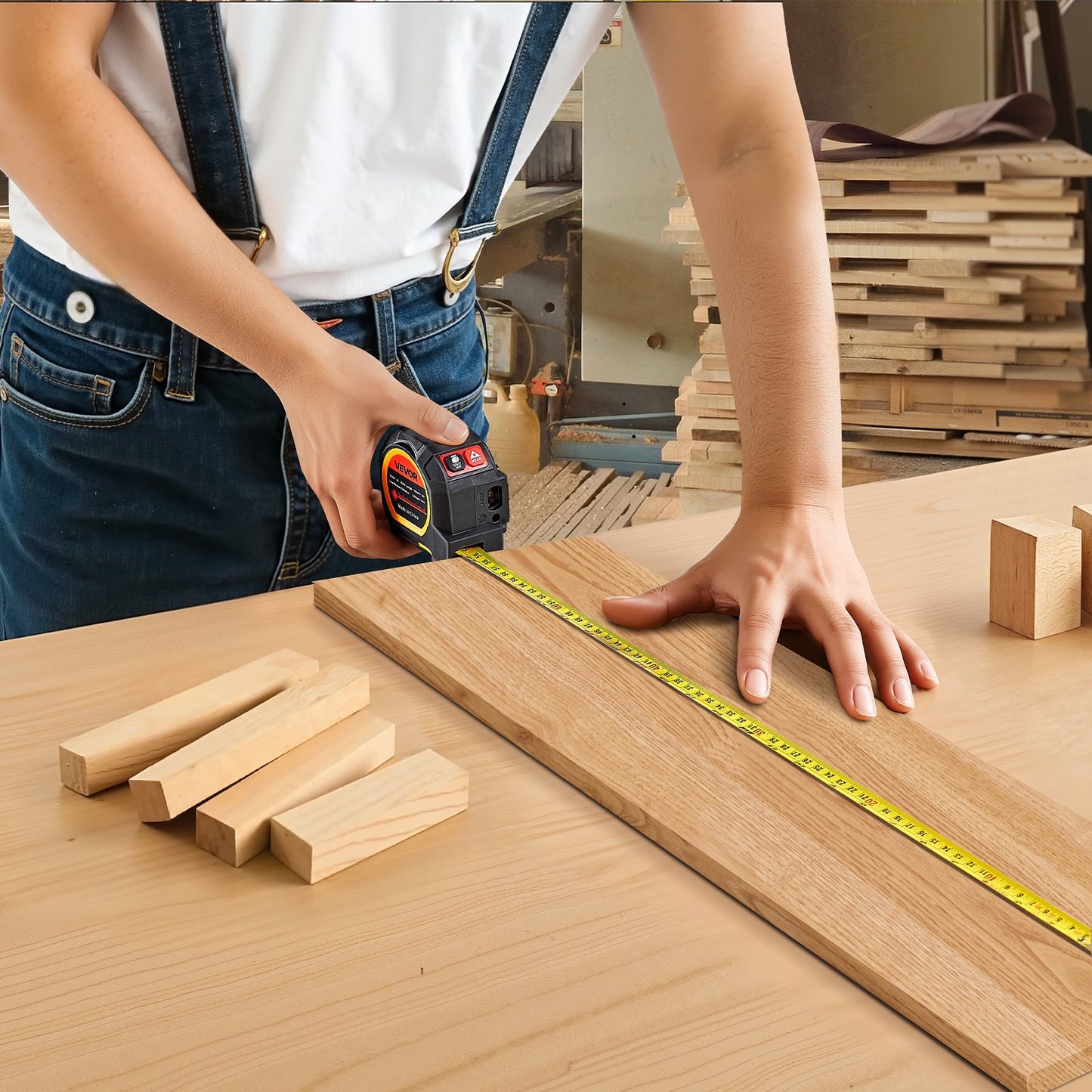 2-in-1 Laser Tape Measure, 41m Rechargeable Laser Measurement Tool & 4.8m Measuring Tape with Magnetic, 4 Modes-Length, Area, Volume, Continuous,ft/in/m/ft+in Unit,for Outdoor,Decoration