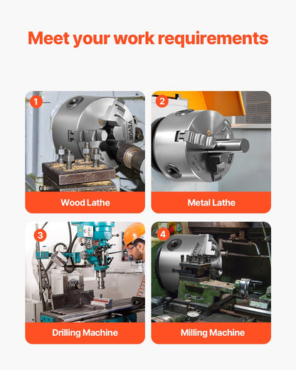 3-Jaw Lathe Chuck, 6 Inch (160 mm), Self-Centering Chuck with 1 1/2 in-8 Threaded Backing Plate, 0.12-5.71 in (3-145 mm) Clamping Range with T-wrench Screws, HT300 Material, for Wood Metal Lathe