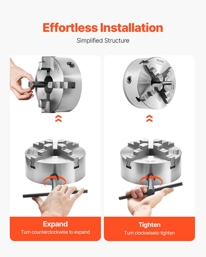 4-Jaw Lathe Chuck, 8 Inch (200 mm), Self-Centering Chuck with 1 1/2 in-8 Threaded Backing Plate, 0.16-7.87 in (4-200 mm) Clamping Range with T-wrench Screws, HT300 Material, for Wood Metal Lathe