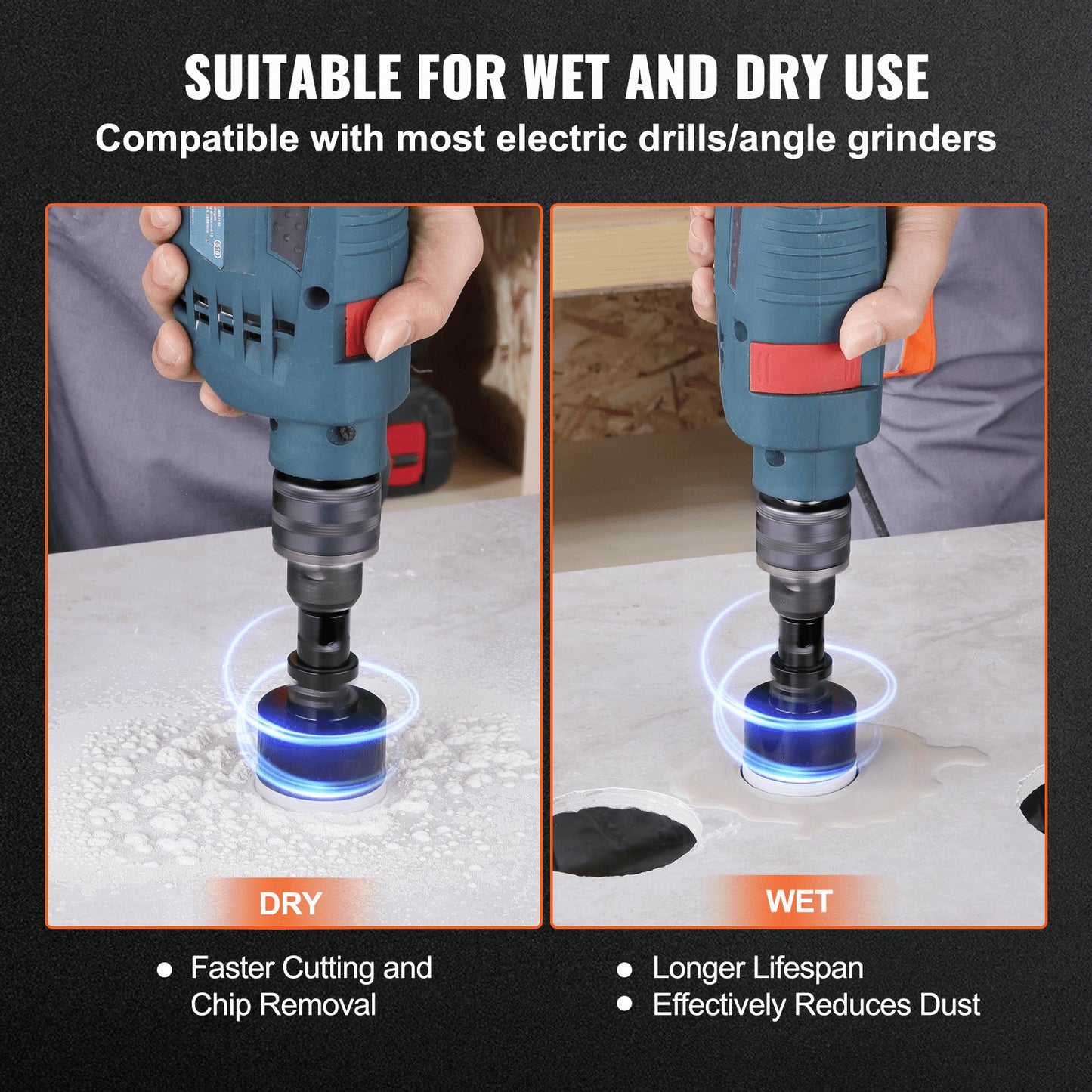 Diamantkärnborrsats, 7 delar 6/6/6/20/25/35/50 mm diamanthålsågsats, med fingerfräs, konsågblad och förvaringsfodral för torr och våt borrning, diamantborr för kakel och keramik