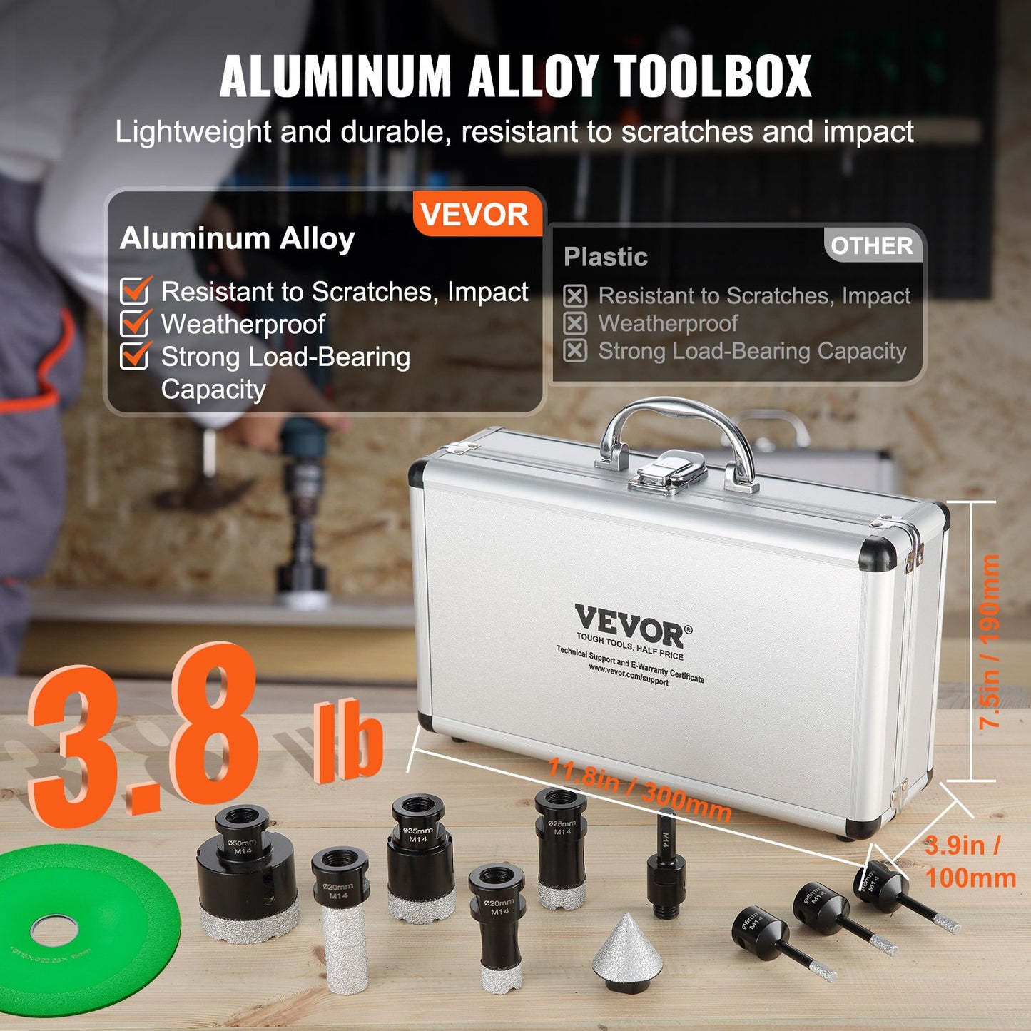 Diamantkärnborrsats, 7 delar 6/6/6/20/25/35/50 mm diamanthålsågsats, med fingerfräs, konsågblad och förvaringsfodral för torr och våt borrning, diamantborr för kakel och keramik