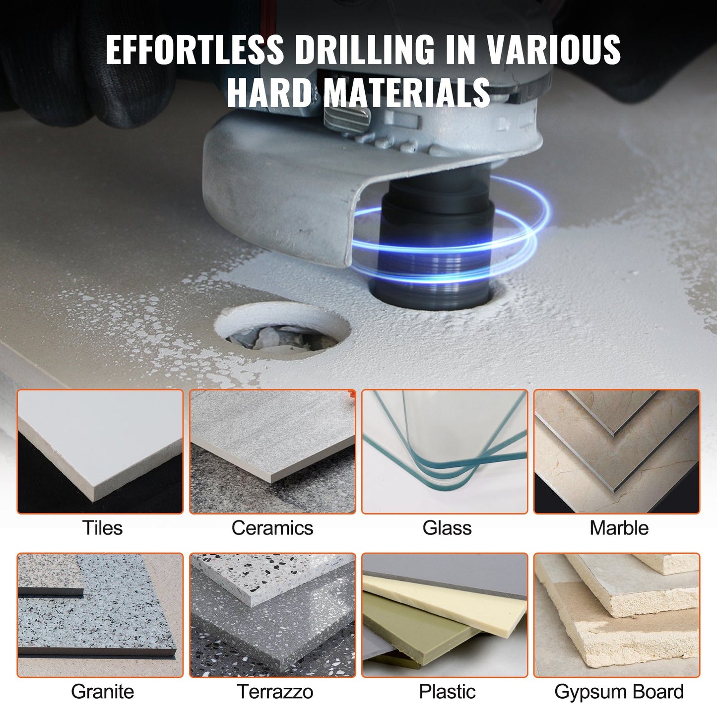 Diamantkärnborrsats, 7 delar 6/6/6/20/25/35/50 mm diamanthålsågsats, med fingerfräs, konsågblad och förvaringsfodral för torr och våt borrning, diamantborr för kakel och keramik