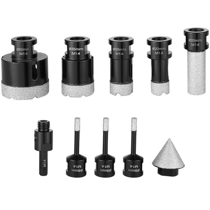 Diamantkärnborrsats, 7 delar 6/6/6/20/25/35/50 mm diamanthålsågsats, med fingerfräs, konsågblad och förvaringsfodral för torr och våt borrning, diamantborr för kakel och keramik