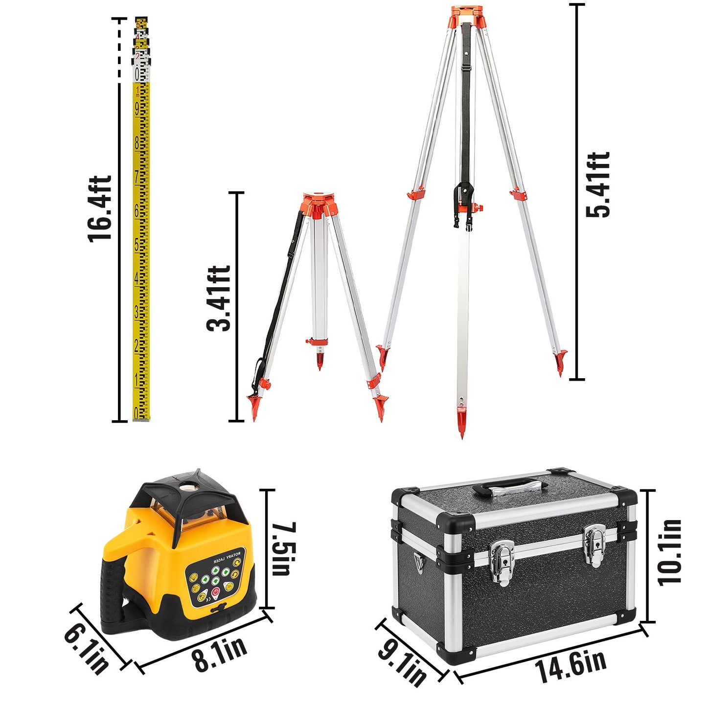 Rotary Green Laser Kit 500M+1.65M Aluminum Tripod+5M Laser Level Staff