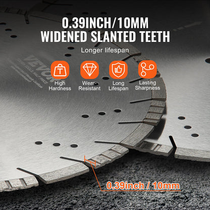 Diamond Blade, 14inch/350mm Concrete Saw Blade Wet or Dry, 0.39inch/10mm Slanted Teeth Diamond Segment Blade, Universal 1 inch/25.4 mm Center Hole Diameter, for Concrete Cement Board Tile Brick