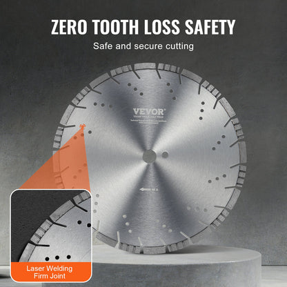 Diamond Blade, 14inch/350mm Concrete Saw Blade Wet or Dry, 0.39inch/10mm Slanted Teeth Diamond Segment Blade, Universal 1 inch/25.4 mm Center Hole Diameter, for Concrete Cement Board Tile Brick