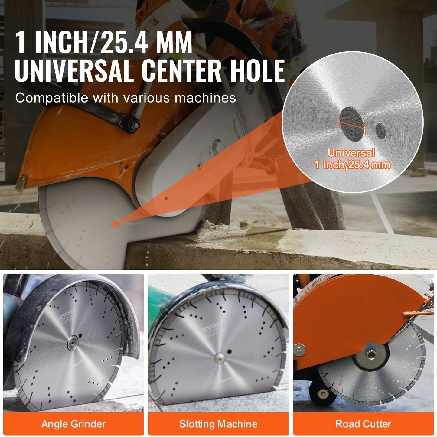 Diamond Blade, 14inch/350mm Concrete Saw Blade Wet or Dry, 0.39inch/10mm Slanted Teeth Diamond Segment Blade, Universal 1 inch/25.4 mm Center Hole Diameter, for Concrete Cement Board Tile Brick