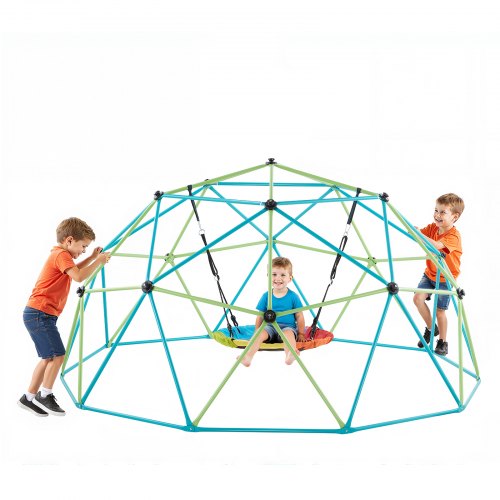 Climbing Dome, 305cm Geometric Dome Climber with Saucer Swing, 453kg Loading Kid's Jungle Gym Playground, Easy-Assembly Outdoor Backyard Climbing Equipment for Boys Girls 3 to 10 Years Old