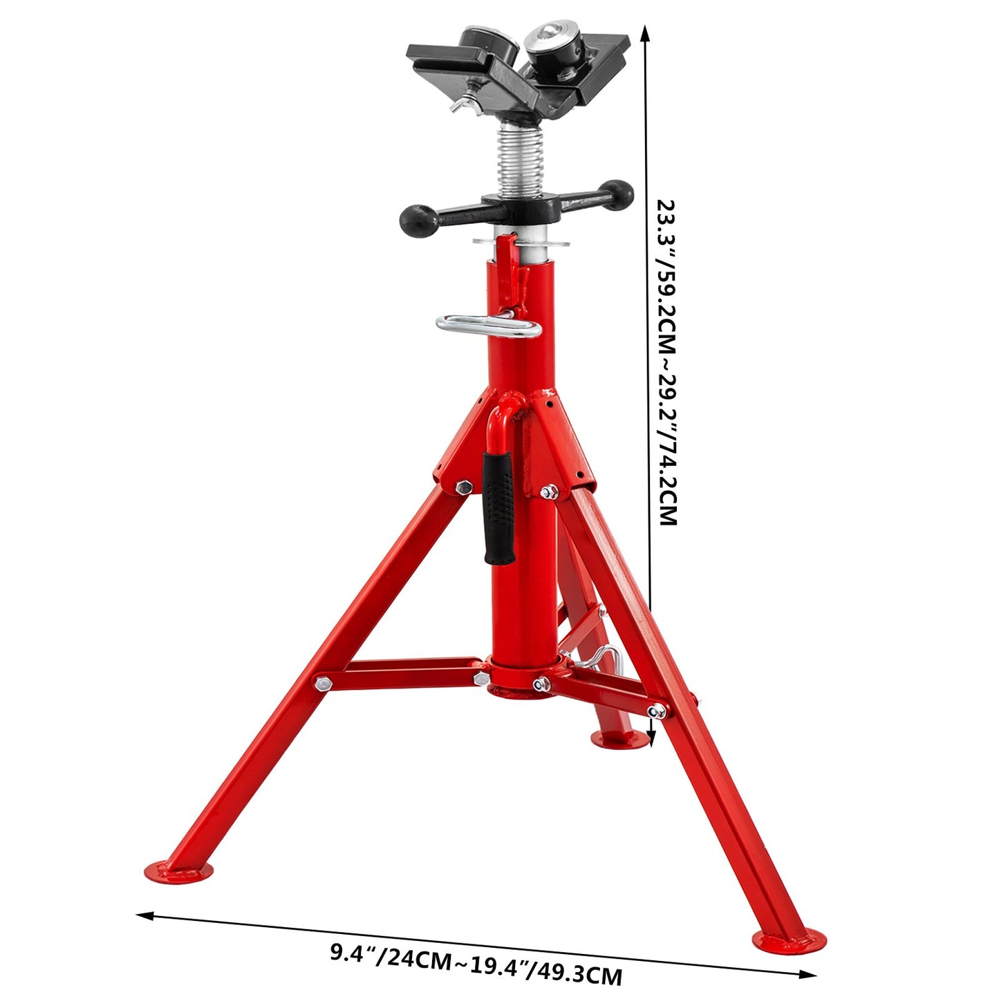 Pipe Jack Stand With 2-Ball Transfer V-Head and Folding Legs 1134 kg Adjustable Height 71.1 cm to 130.8 cm 1107A-type