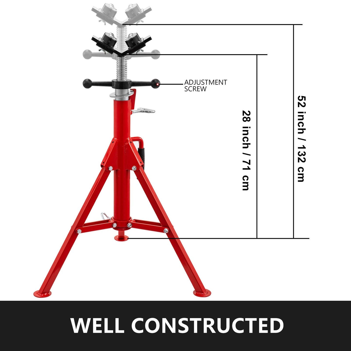 Pipe Jack Stand, Model V-Head 1107A Head High Folding Pipe Stand, Steel Jack Stands, 2 Ton Capacity Pipe Stand, 28-inch to 51.5-inch Pipe Jack Stand with 4-Ball Transfer