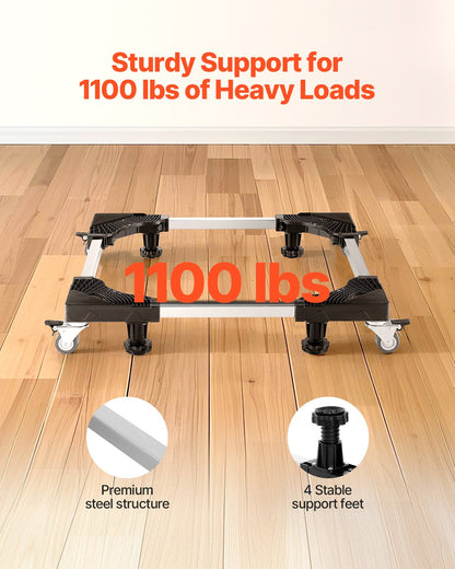 Fridge Stand Mobile Base, 1100 lbs Load Capacity, Washing Machine Stand with 8 Locking Twin Wheels and 4 Brakes, 27.5 -35.4 Inches Adjustable Furniture Dolly for Washer, Refrigerator and Dryer
