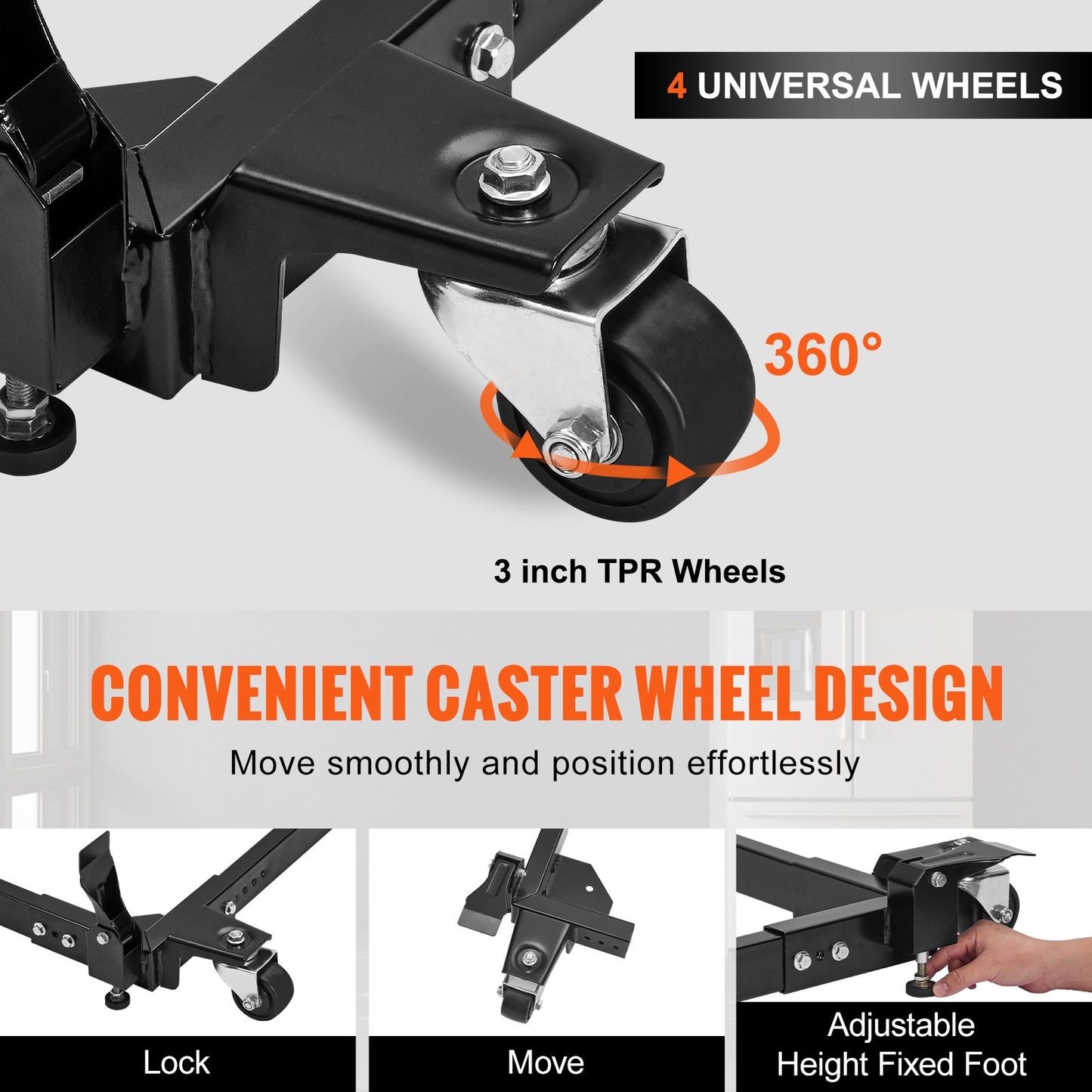 Mobile Base, 1500 lbs Capacity, Adjustable from 20" x 24.5" to 28" x 33.5", Heavy Duty Universal Mobile Base Stand with 4 Swivel Wheels, for Woodworking Equipment, Bandsaw, Power Tool, Machine