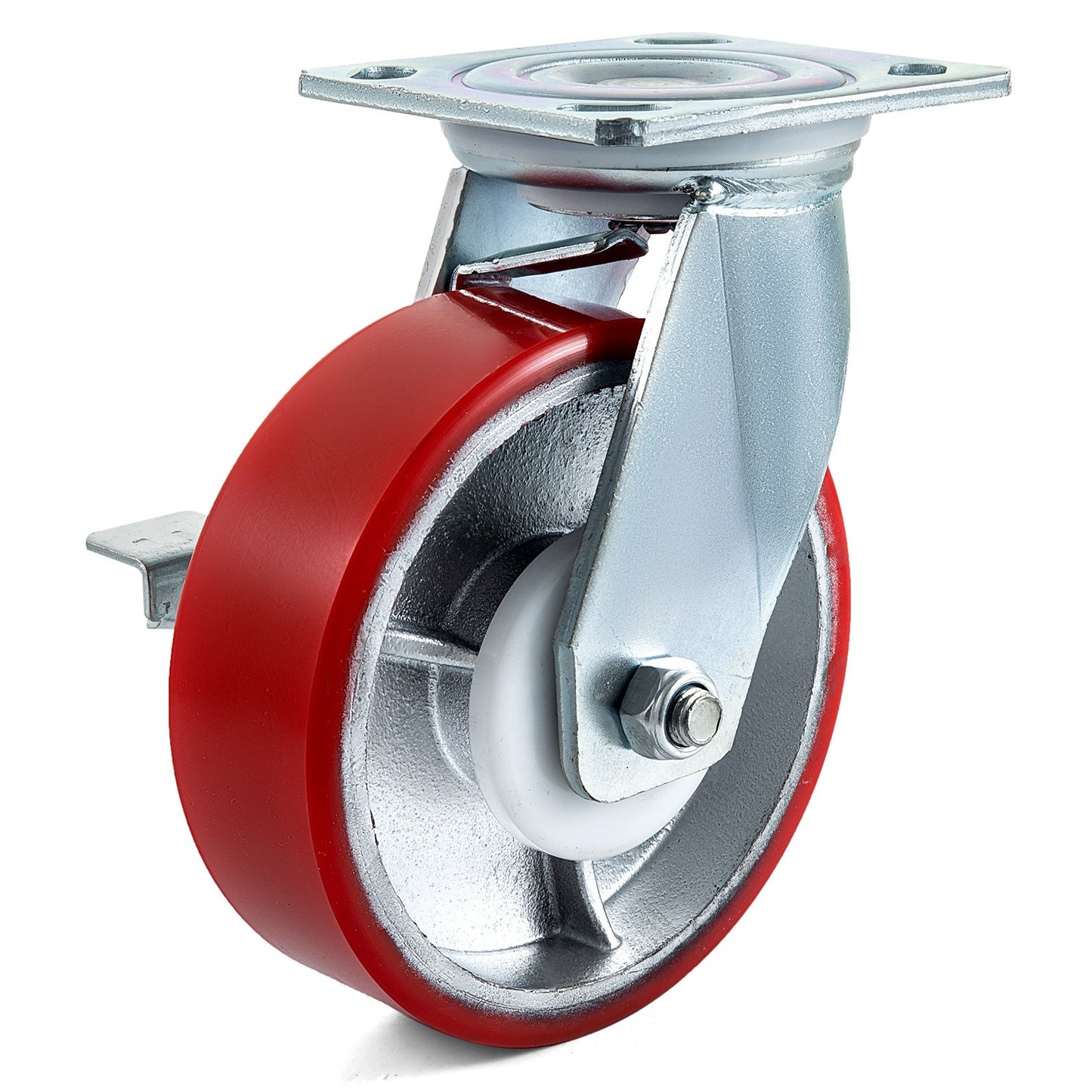 4 Pack 15.24 x 5.08 cm Caster Wheels 2 Rigid and 2 Swivel Casters with Side Brake Polyurethane Iron Core Plate 453.59 kg Capacity Per Wheel