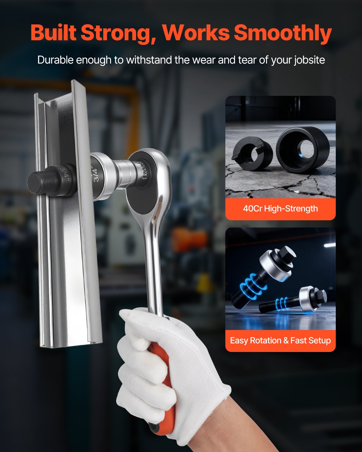 Knockout Punch Set, 12.7 to 50.8mm SLUG-Buster Ratchet Knockout Set, Ratchet Wrench Knockouts Punch Sets for Aluminum, Mild steel, Fiberglass, Plastics, 6 Die Sizes, 40Cr Steel Ko Tool Kit