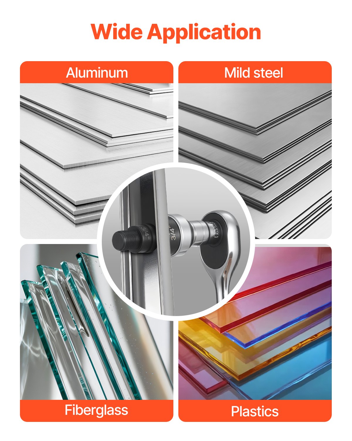 Knockout Punch Set, 12.7 to 50.8mm SLUG-Buster Ratchet Knockout Set, Ratchet Wrench Knockouts Punch Sets for Aluminum, Mild steel, Fiberglass, Plastics, 6 Die Sizes, 40Cr Steel Ko Tool Kit