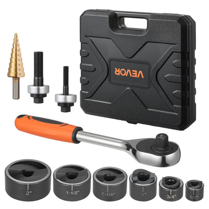 Knockout Punch Set, 12.7 to 50.8mm SLUG-Buster Ratchet Knockout Set, Ratchet Wrench Knockouts Punch Sets for Aluminum, Mild steel, Fiberglass, Plastics, 6 Die Sizes, 40Cr Steel Ko Tool Kit