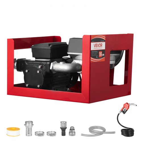 Bränsleöverföringspump 230V, 16 GPM 60 L/min, AC elektrisk oljeöverföringspump för diesel fotogen biodiesel, med mätare, automatiskt bränslemunstycke och 2 slangar, 45 ft/13,7 m lyft, för fordon, byggarbetsplatser