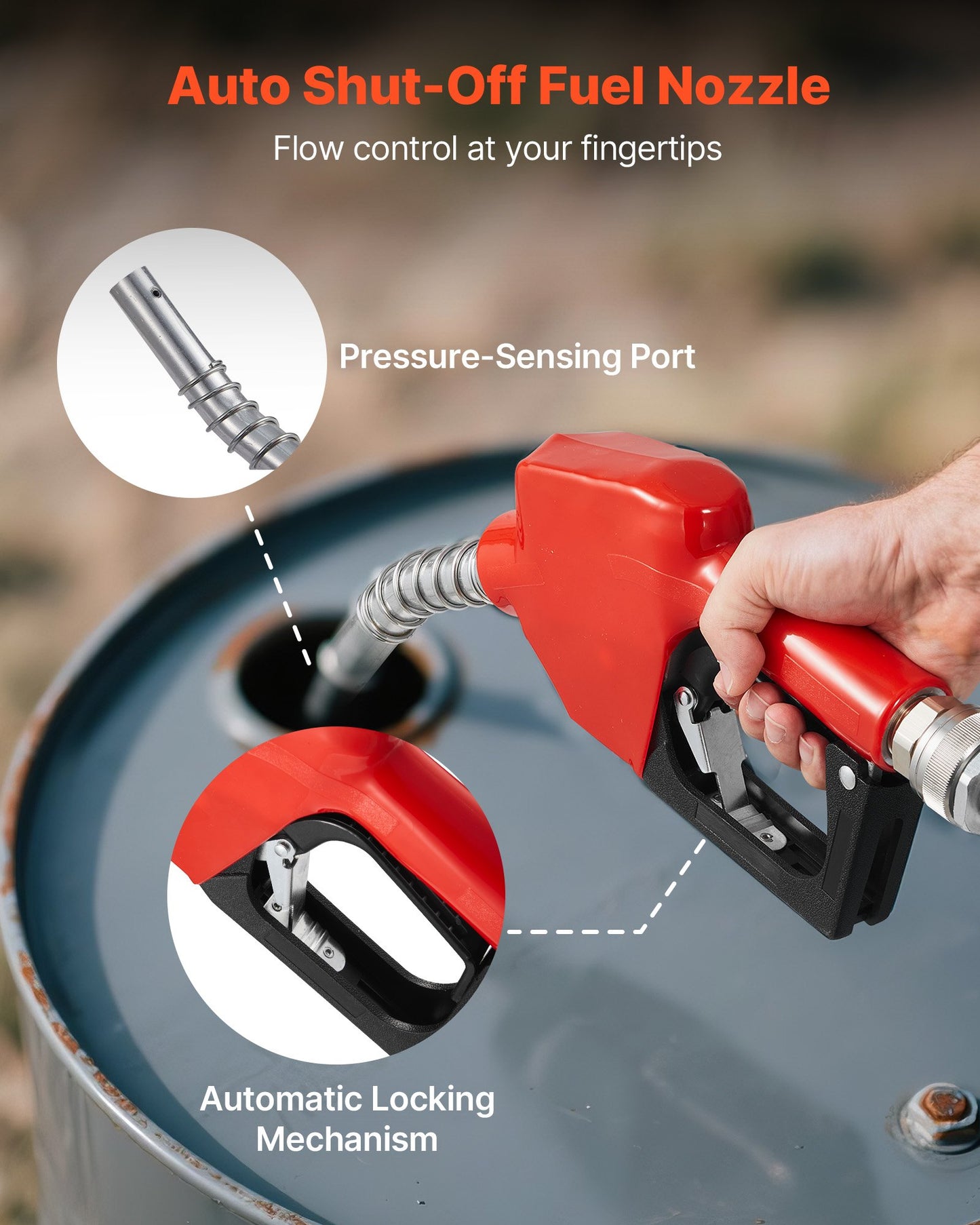 Bränsleöverföringspump 230V, 16 GPM 60 L/min, AC elektrisk oljeöverföringspump för diesel fotogen biodiesel, med mätare, automatiskt bränslemunstycke och 2 slangar, 45 ft/13,7 m lyft, för fordon, byggarbetsplatser