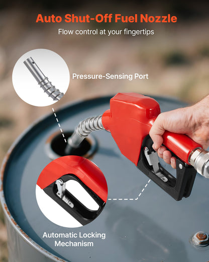 Bränsleöverföringspump 230V, 16 GPM 60 L/min, AC elektrisk oljeöverföringspump för diesel fotogen biodiesel, med mätare, automatiskt bränslemunstycke och 2 slangar, 45 ft/13,7 m lyft, för fordon, byggarbetsplatser