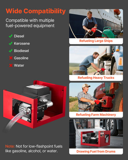 Bränsleöverföringspump 230V, 16 GPM 60 L/min, AC elektrisk oljeöverföringspump för diesel fotogen biodiesel, med mätare, automatiskt bränslemunstycke och 2 slangar, 45 ft/13,7 m lyft, för fordon, byggarbetsplatser