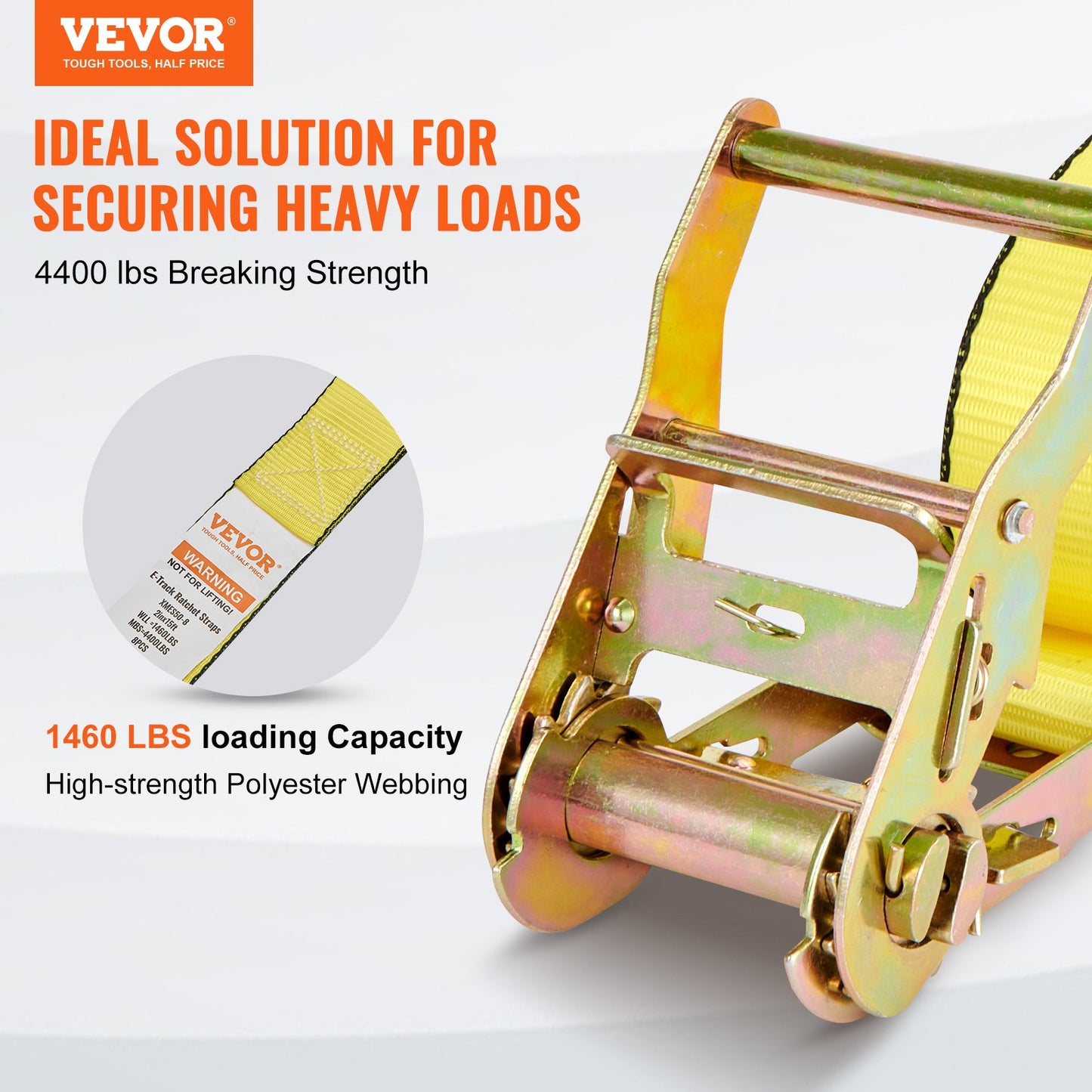 Ratchet Tie Down Straps (8PK), 1995.8 kg Break Strength, E-Track Endless Ratchet with 8 Premium 0.05 m x 4.6 m Rachet Tie Downs Heavy Duty, for Moving Securing Cargo, Appliances, Lawn Equipment