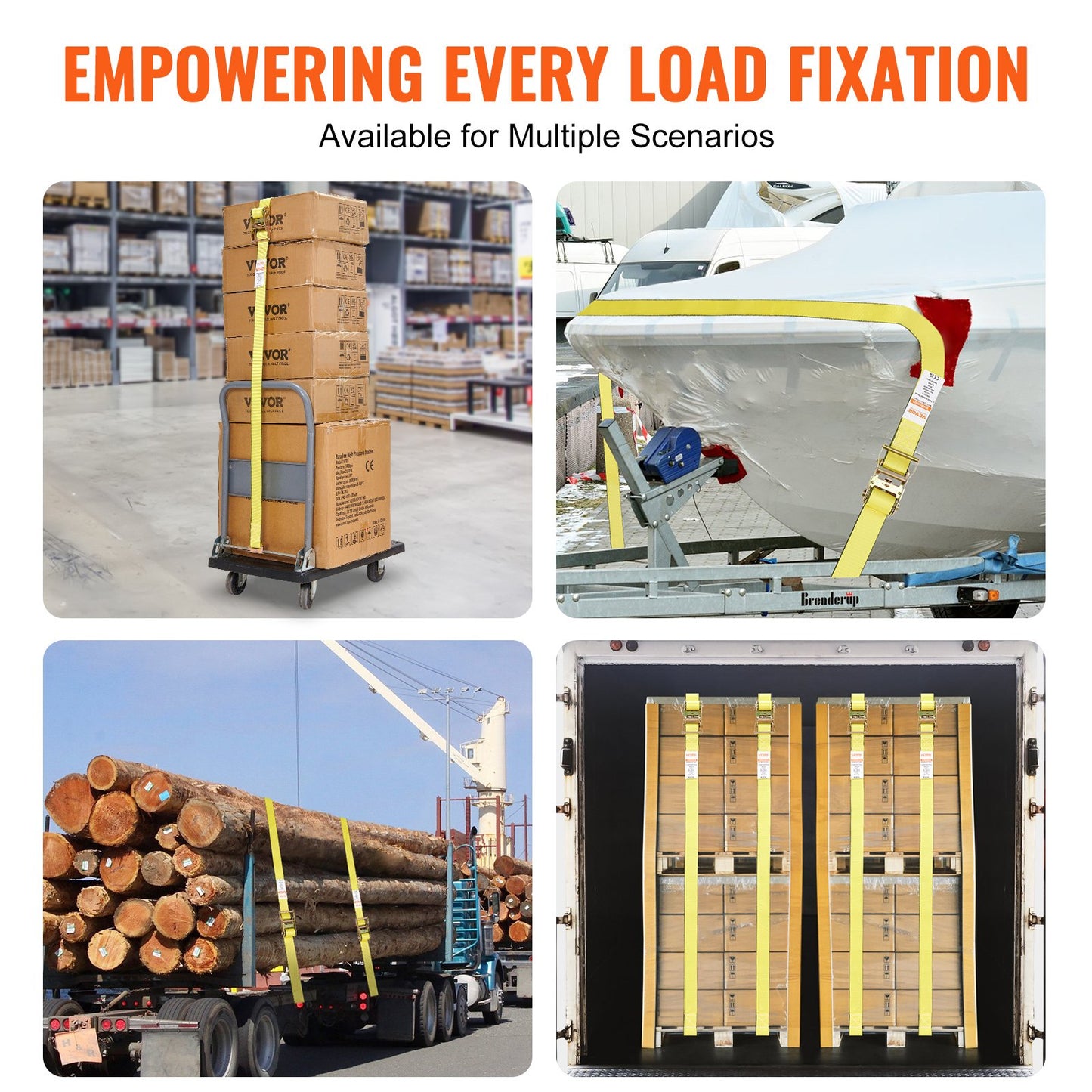 Ratchet Tie Down Straps (8PK), 1995.8 kg Break Strength, E-Track Endless Ratchet with 8 Premium 0.05 m x 4.6 m Rachet Tie Downs Heavy Duty, for Moving Securing Cargo, Appliances, Lawn Equipment