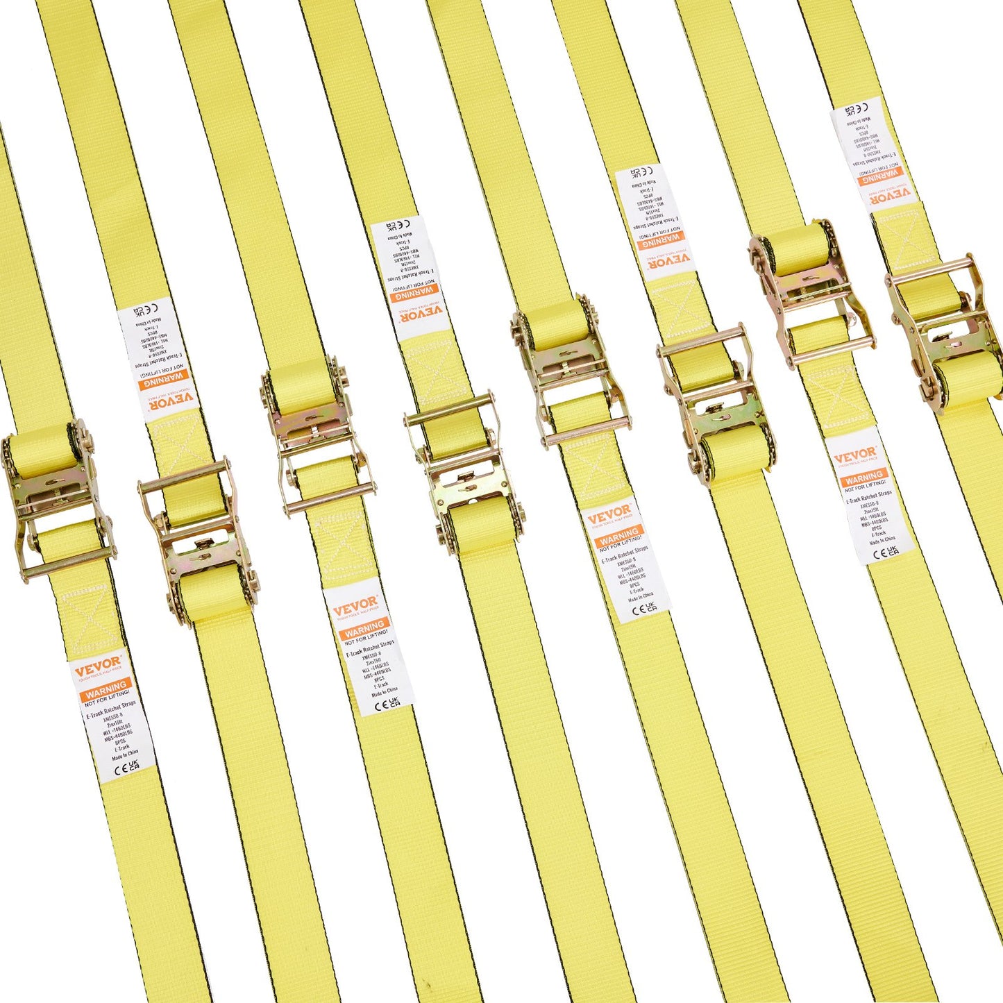 Ratchet Tie Down Straps (8PK), 1995.8 kg Break Strength, E-Track Endless Ratchet with 8 Premium 0.05 m x 4.6 m Rachet Tie Downs Heavy Duty, for Moving Securing Cargo, Appliances, Lawn Equipment